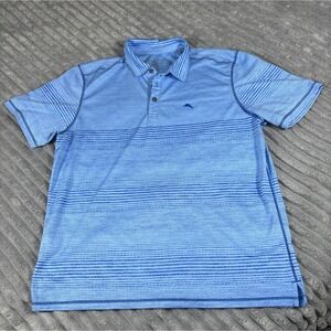 Tommy Bahama IslandZone Polo Shirt Short Sleeve Golf Blue Striped Men's Large